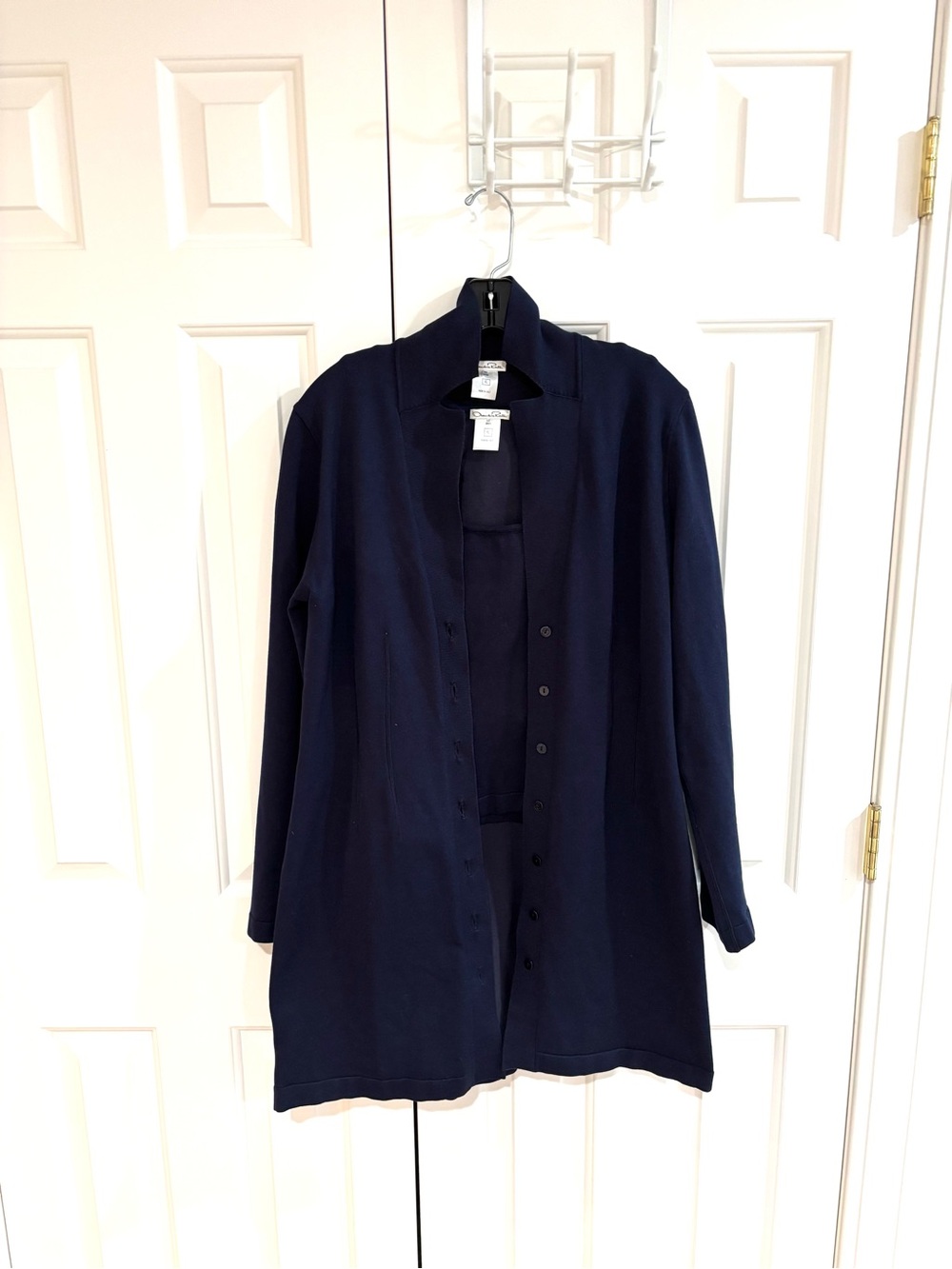 Oscar de la Renta Navy Button-Front Long Cardigan and Shell/Tank set - size XL